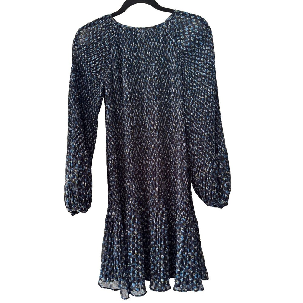 MADEWELL Crinkle Georgette Mini Dress Floral Small Blue Chiffon Long Sleeve